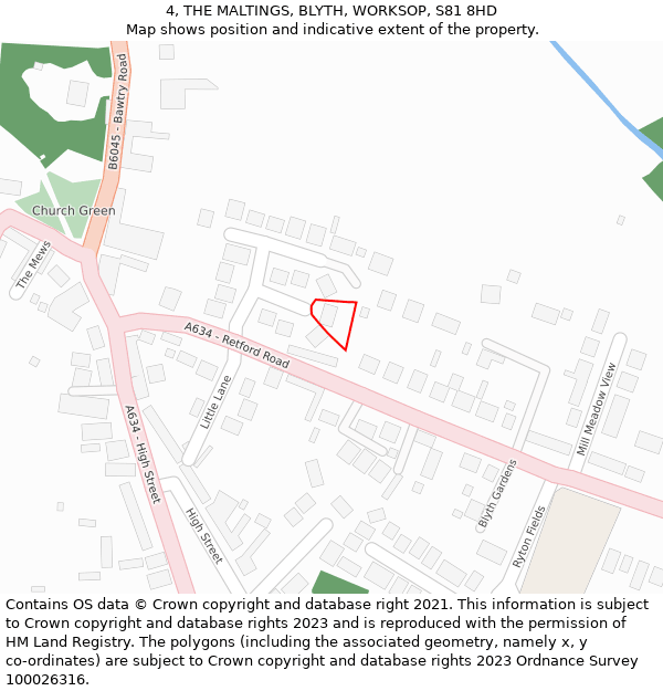 4, THE MALTINGS, BLYTH, WORKSOP, S81 8HD: Location map and indicative extent of plot