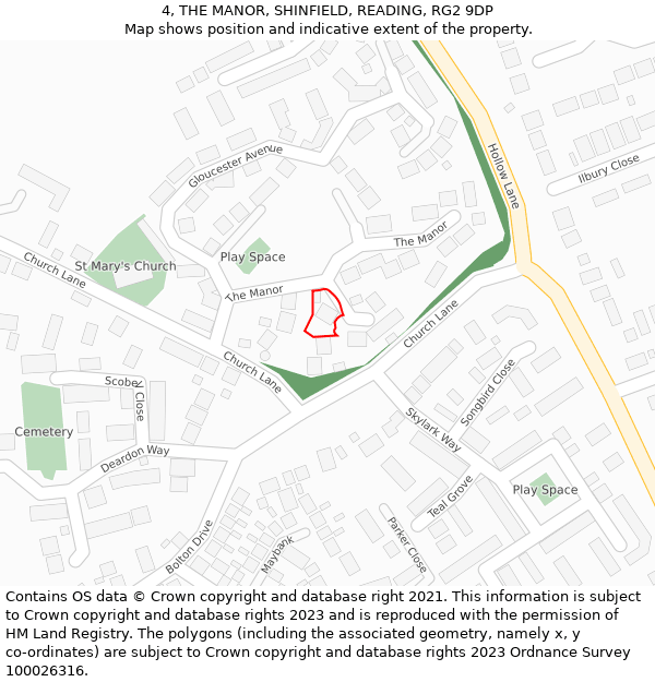 4, THE MANOR, SHINFIELD, READING, RG2 9DP: Location map and indicative extent of plot