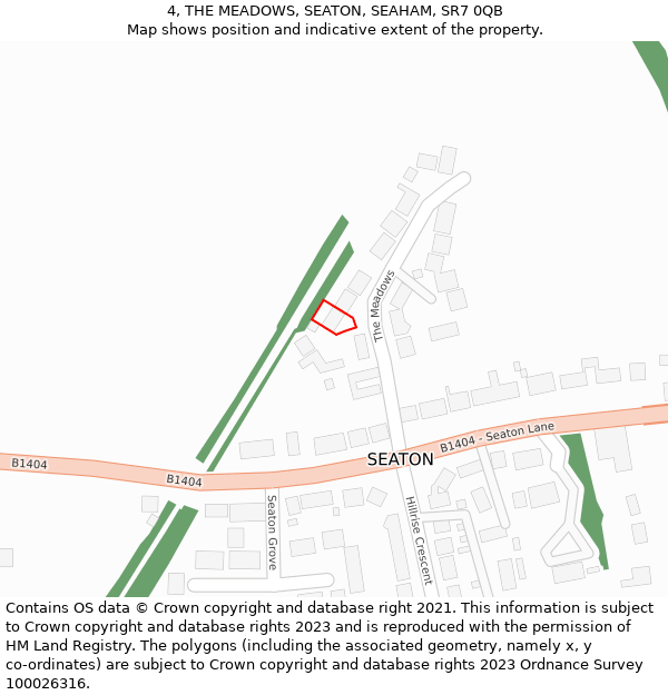 4, THE MEADOWS, SEATON, SEAHAM, SR7 0QB: Location map and indicative extent of plot