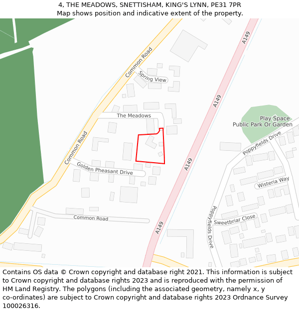 4, THE MEADOWS, SNETTISHAM, KING'S LYNN, PE31 7PR: Location map and indicative extent of plot