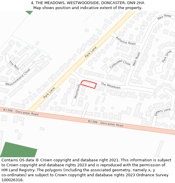 4, THE MEADOWS, WESTWOODSIDE, DONCASTER, DN9 2HA: Location map and indicative extent of plot