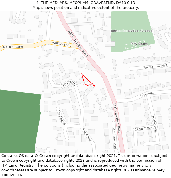 4, THE MEDLARS, MEOPHAM, GRAVESEND, DA13 0HD: Location map and indicative extent of plot