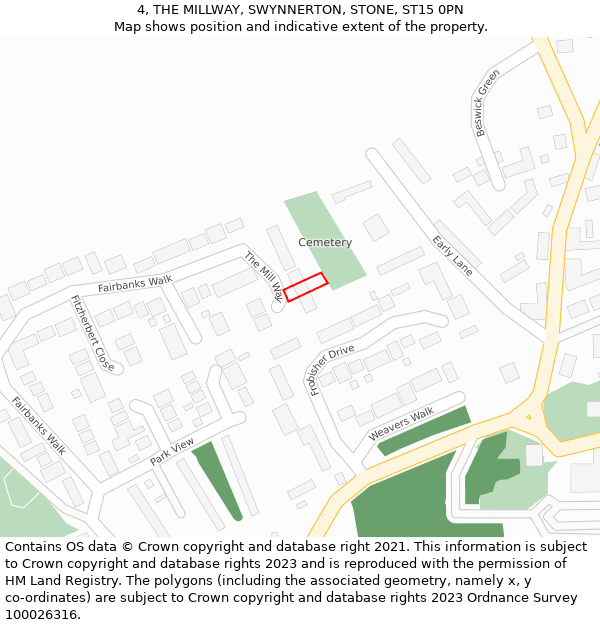 4, THE MILLWAY, SWYNNERTON, STONE, ST15 0PN: Location map and indicative extent of plot