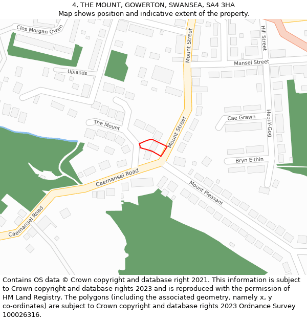 4, THE MOUNT, GOWERTON, SWANSEA, SA4 3HA: Location map and indicative extent of plot