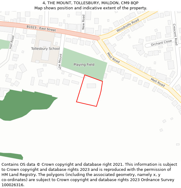 4, THE MOUNT, TOLLESBURY, MALDON, CM9 8QP: Location map and indicative extent of plot