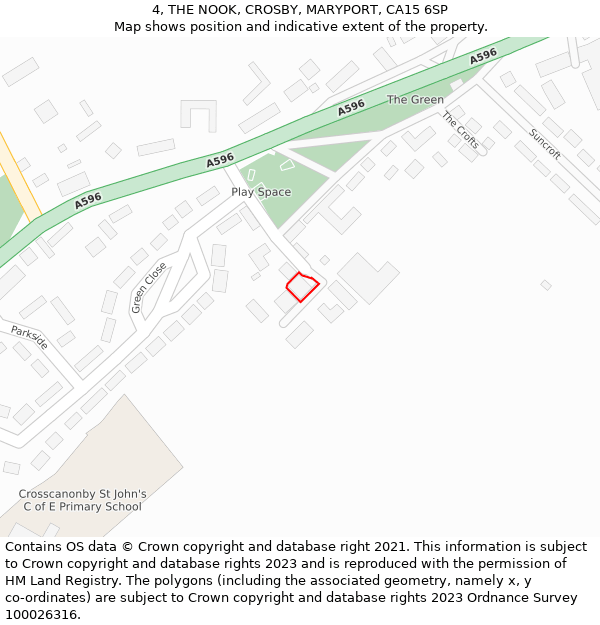 4, THE NOOK, CROSBY, MARYPORT, CA15 6SP: Location map and indicative extent of plot