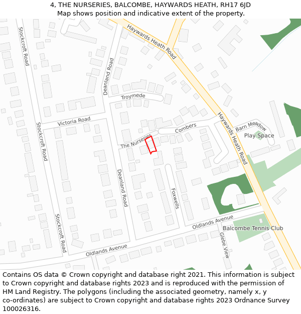 4, THE NURSERIES, BALCOMBE, HAYWARDS HEATH, RH17 6JD: Location map and indicative extent of plot