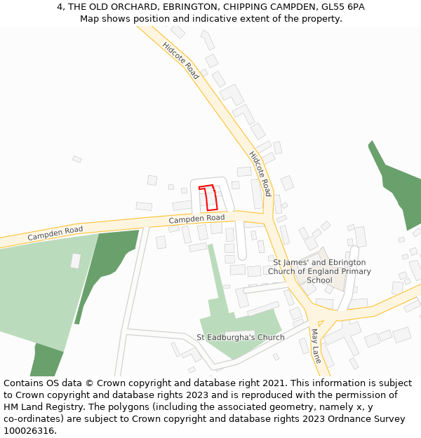 4, THE OLD ORCHARD, EBRINGTON, CHIPPING CAMPDEN, GL55 6PA: Location map and indicative extent of plot