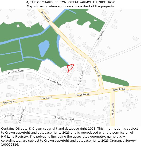 4, THE ORCHARD, BELTON, GREAT YARMOUTH, NR31 9PW: Location map and indicative extent of plot