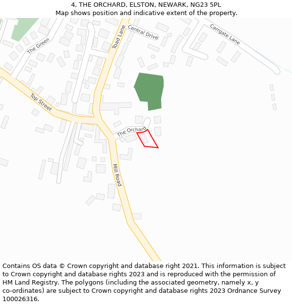 4, THE ORCHARD, ELSTON, NEWARK, NG23 5PL: Location map and indicative extent of plot