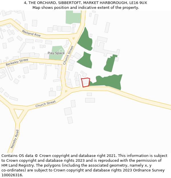 4, THE ORCHARD, SIBBERTOFT, MARKET HARBOROUGH, LE16 9UX: Location map and indicative extent of plot