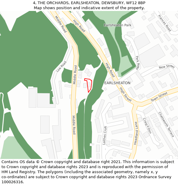 4, THE ORCHARDS, EARLSHEATON, DEWSBURY, WF12 8BP: Location map and indicative extent of plot