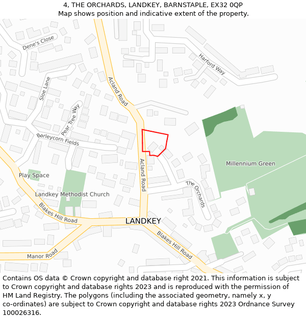 4, THE ORCHARDS, LANDKEY, BARNSTAPLE, EX32 0QP: Location map and indicative extent of plot