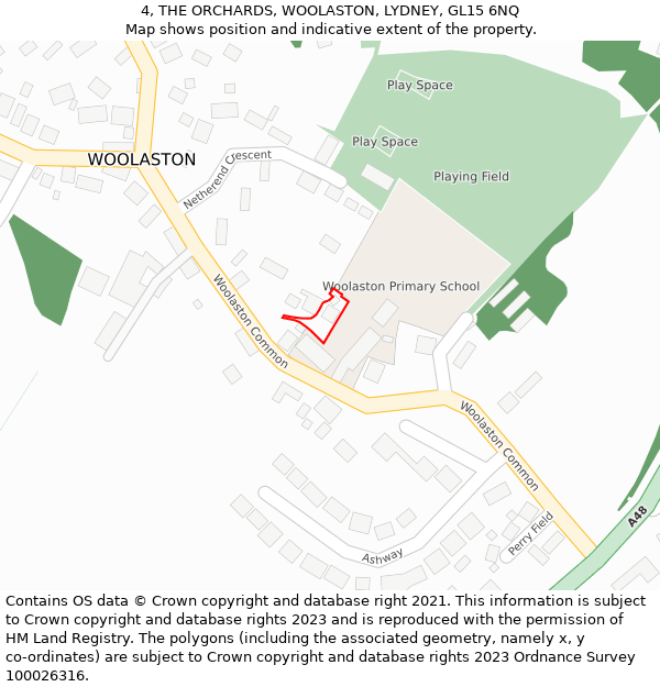 4, THE ORCHARDS, WOOLASTON, LYDNEY, GL15 6NQ: Location map and indicative extent of plot