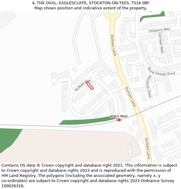 4, THE OVAL, EAGLESCLIFFE, STOCKTON-ON-TEES, TS16 0BF: Location map and indicative extent of plot