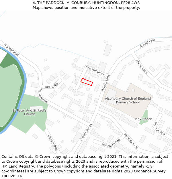 4, THE PADDOCK, ALCONBURY, HUNTINGDON, PE28 4WS: Location map and indicative extent of plot