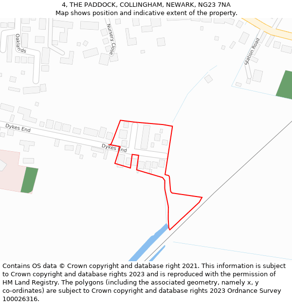 4, THE PADDOCK, COLLINGHAM, NEWARK, NG23 7NA: Location map and indicative extent of plot