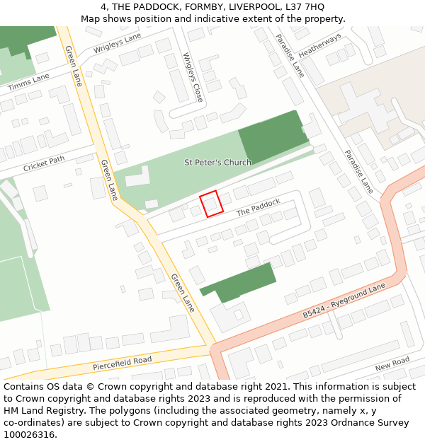 4, THE PADDOCK, FORMBY, LIVERPOOL, L37 7HQ: Location map and indicative extent of plot