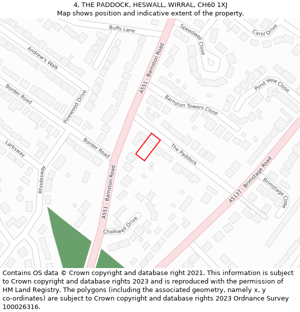 4, THE PADDOCK, HESWALL, WIRRAL, CH60 1XJ: Location map and indicative extent of plot