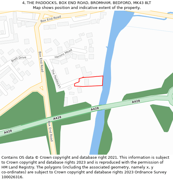 4, THE PADDOCKS, BOX END ROAD, BROMHAM, BEDFORD, MK43 8LT: Location map and indicative extent of plot