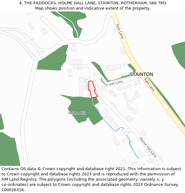 4, THE PADDOCKS, HOLME HALL LANE, STAINTON, ROTHERHAM, S66 7RD: Location map and indicative extent of plot