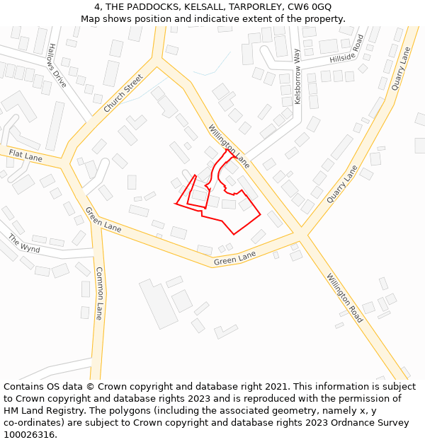 4, THE PADDOCKS, KELSALL, TARPORLEY, CW6 0GQ: Location map and indicative extent of plot