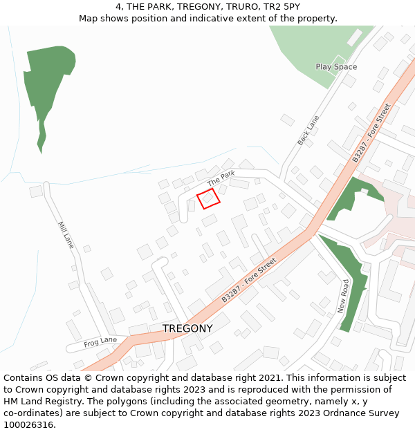 4, THE PARK, TREGONY, TRURO, TR2 5PY: Location map and indicative extent of plot