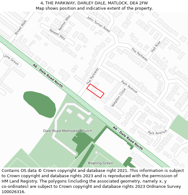 4, THE PARKWAY, DARLEY DALE, MATLOCK, DE4 2FW: Location map and indicative extent of plot