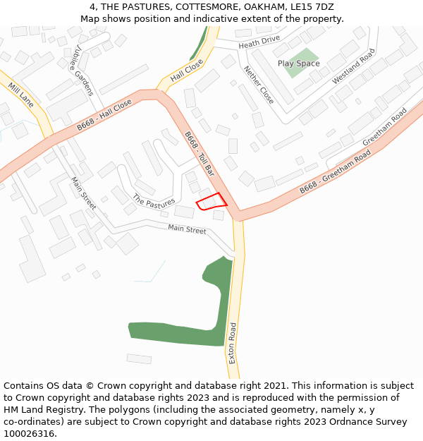 4, THE PASTURES, COTTESMORE, OAKHAM, LE15 7DZ: Location map and indicative extent of plot