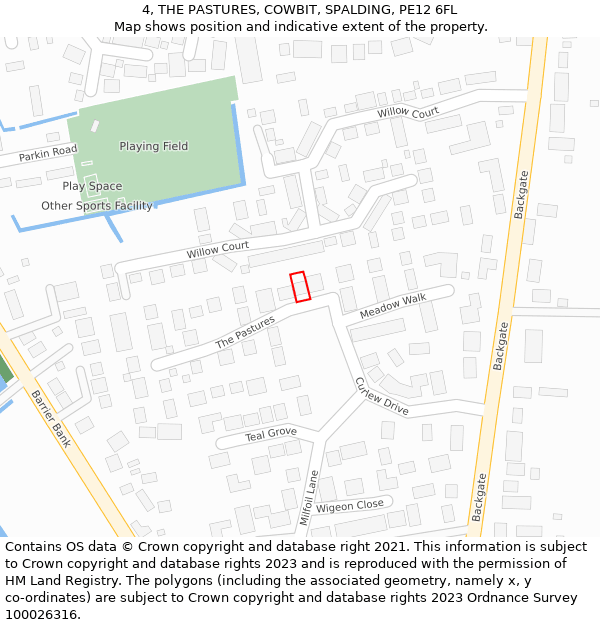 4, THE PASTURES, COWBIT, SPALDING, PE12 6FL: Location map and indicative extent of plot