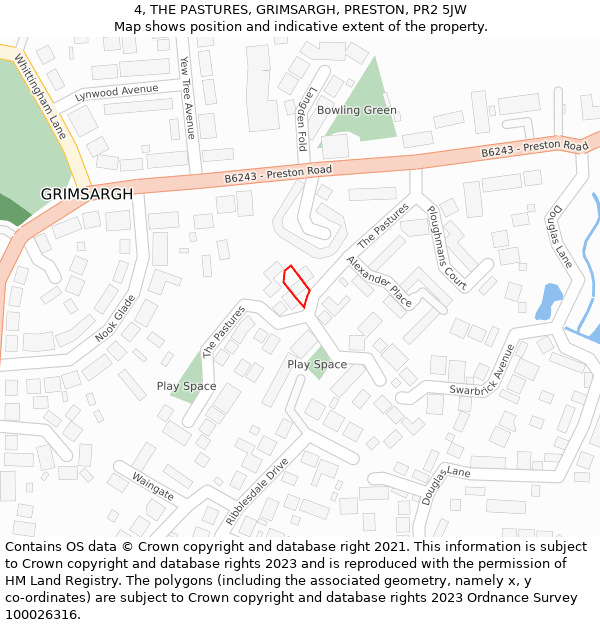 4, THE PASTURES, GRIMSARGH, PRESTON, PR2 5JW: Location map and indicative extent of plot