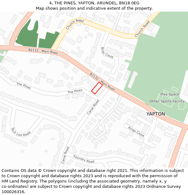 4, THE PINES, YAPTON, ARUNDEL, BN18 0EG: Location map and indicative extent of plot