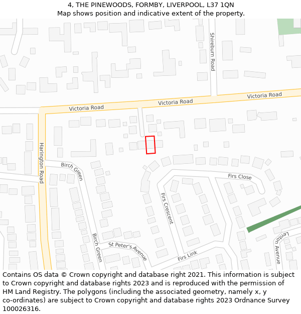 4, THE PINEWOODS, FORMBY, LIVERPOOL, L37 1QN: Location map and indicative extent of plot