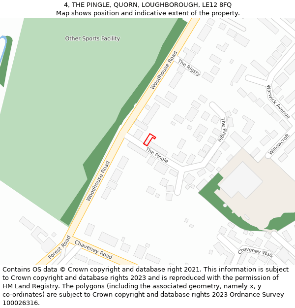 4, THE PINGLE, QUORN, LOUGHBOROUGH, LE12 8FQ: Location map and indicative extent of plot