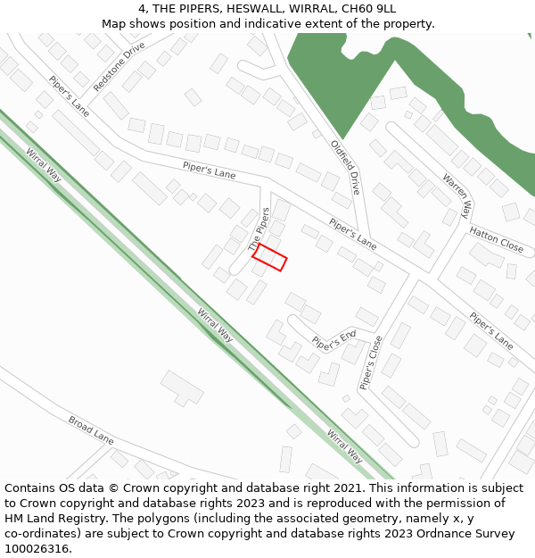 4, THE PIPERS, HESWALL, WIRRAL, CH60 9LL: Location map and indicative extent of plot