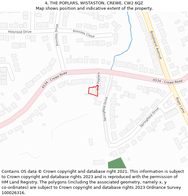 4, THE POPLARS, WISTASTON, CREWE, CW2 6QZ: Location map and indicative extent of plot