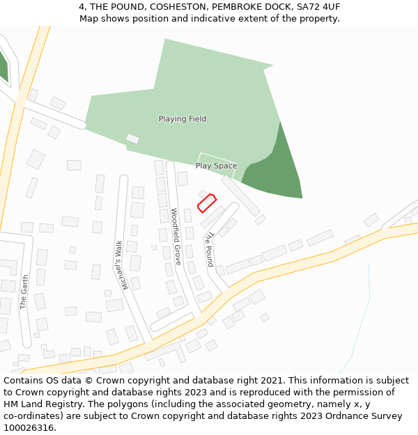 4, THE POUND, COSHESTON, PEMBROKE DOCK, SA72 4UF: Location map and indicative extent of plot