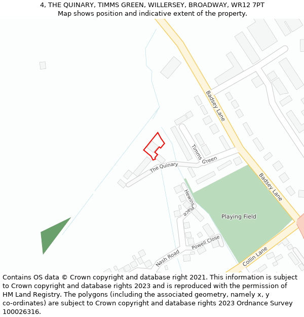 4, THE QUINARY, TIMMS GREEN, WILLERSEY, BROADWAY, WR12 7PT: Location map and indicative extent of plot