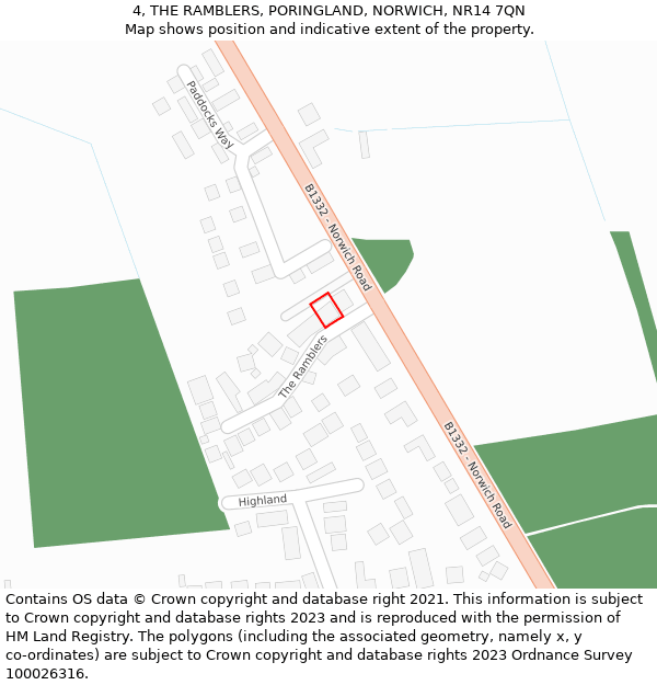 4, THE RAMBLERS, PORINGLAND, NORWICH, NR14 7QN: Location map and indicative extent of plot