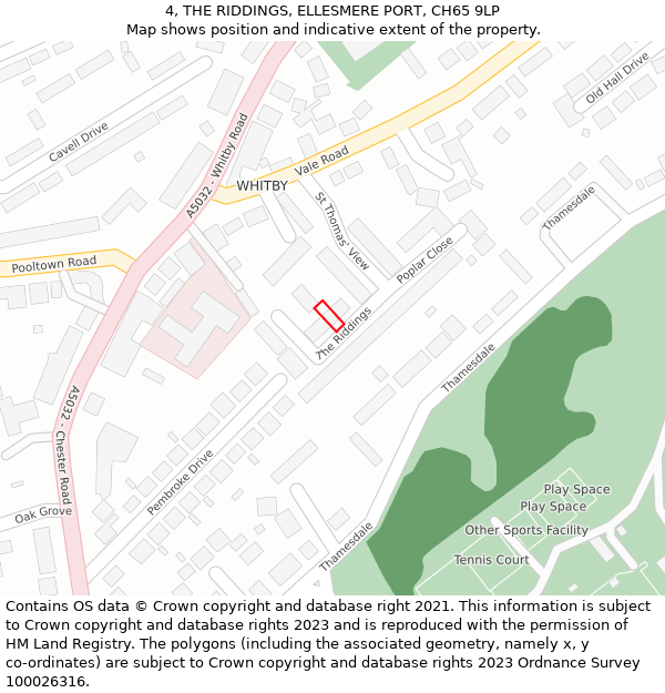 4, THE RIDDINGS, ELLESMERE PORT, CH65 9LP: Location map and indicative extent of plot