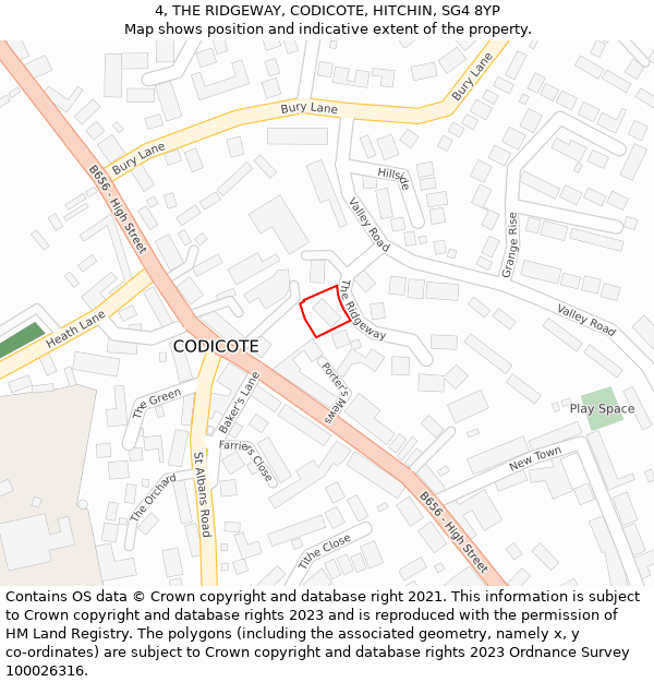 4, THE RIDGEWAY, CODICOTE, HITCHIN, SG4 8YP: Location map and indicative extent of plot