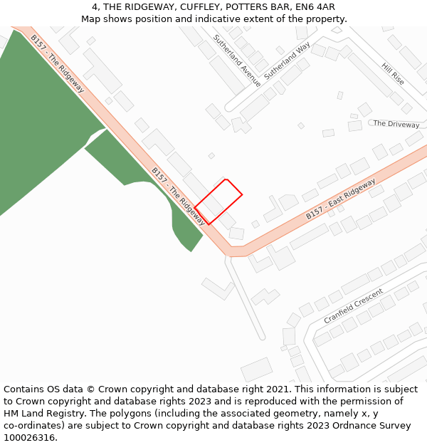 4, THE RIDGEWAY, CUFFLEY, POTTERS BAR, EN6 4AR: Location map and indicative extent of plot