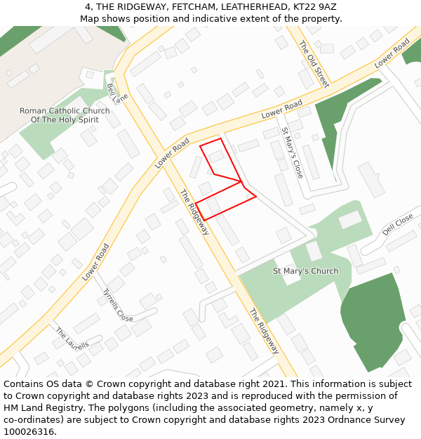 4, THE RIDGEWAY, FETCHAM, LEATHERHEAD, KT22 9AZ: Location map and indicative extent of plot