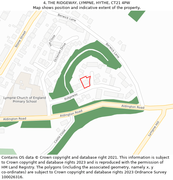 4, THE RIDGEWAY, LYMPNE, HYTHE, CT21 4PW: Location map and indicative extent of plot