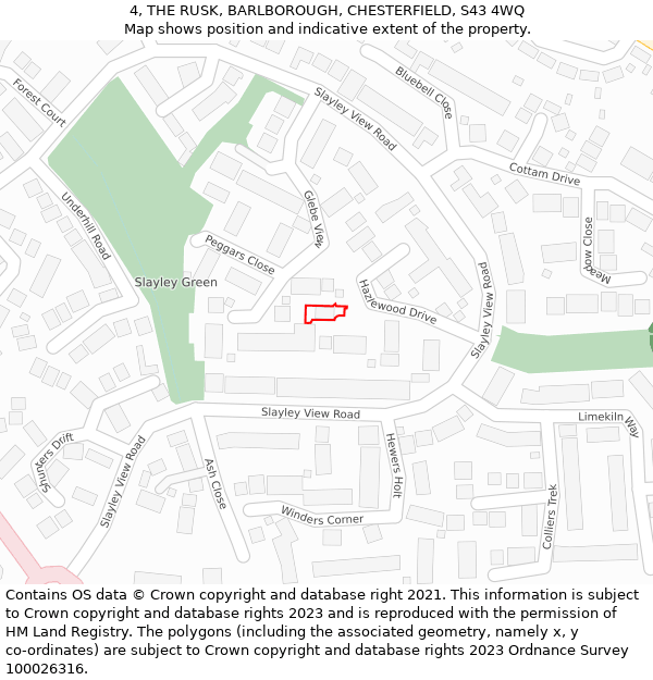 4, THE RUSK, BARLBOROUGH, CHESTERFIELD, S43 4WQ: Location map and indicative extent of plot