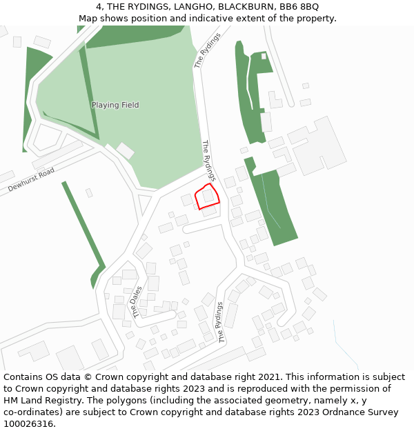 4, THE RYDINGS, LANGHO, BLACKBURN, BB6 8BQ: Location map and indicative extent of plot