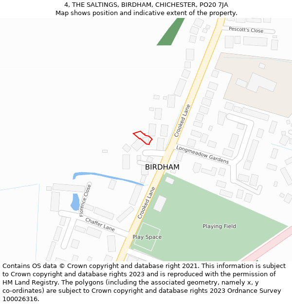 4, THE SALTINGS, BIRDHAM, CHICHESTER, PO20 7JA: Location map and indicative extent of plot