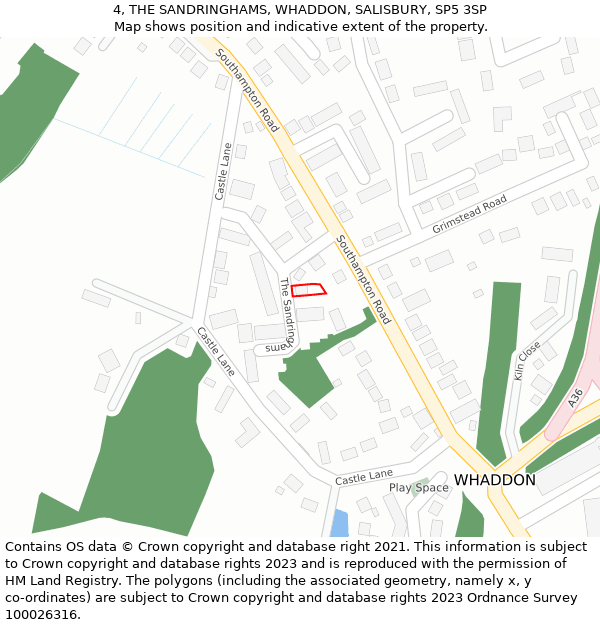 4, THE SANDRINGHAMS, WHADDON, SALISBURY, SP5 3SP: Location map and indicative extent of plot