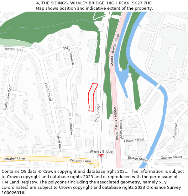 4, THE SIDINGS, WHALEY BRIDGE, HIGH PEAK, SK23 7HE: Location map and indicative extent of plot