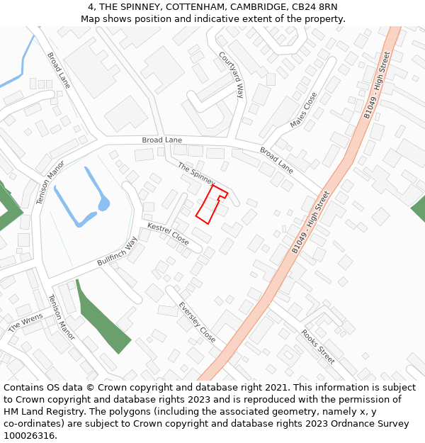 4, THE SPINNEY, COTTENHAM, CAMBRIDGE, CB24 8RN: Location map and indicative extent of plot